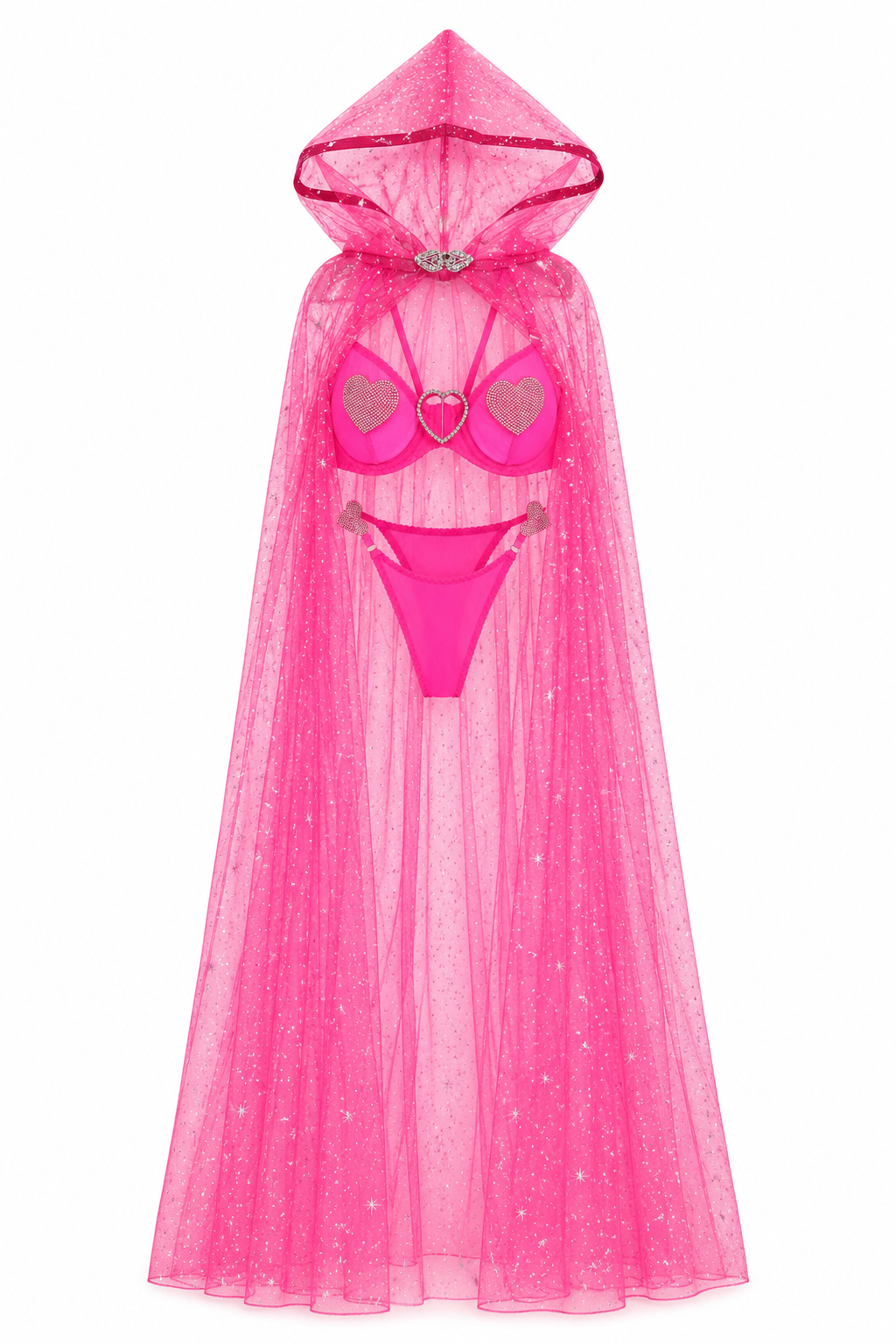 Pink sparkly bikini with hooded cape