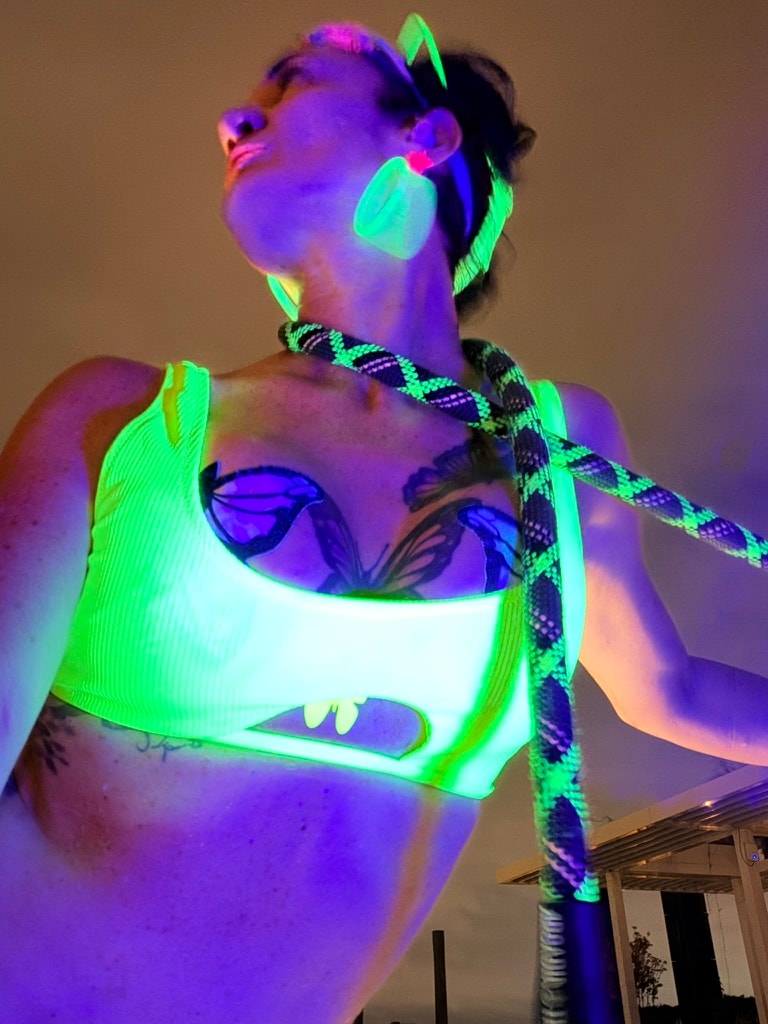 WittyKitty neon glowing body paint outfit
