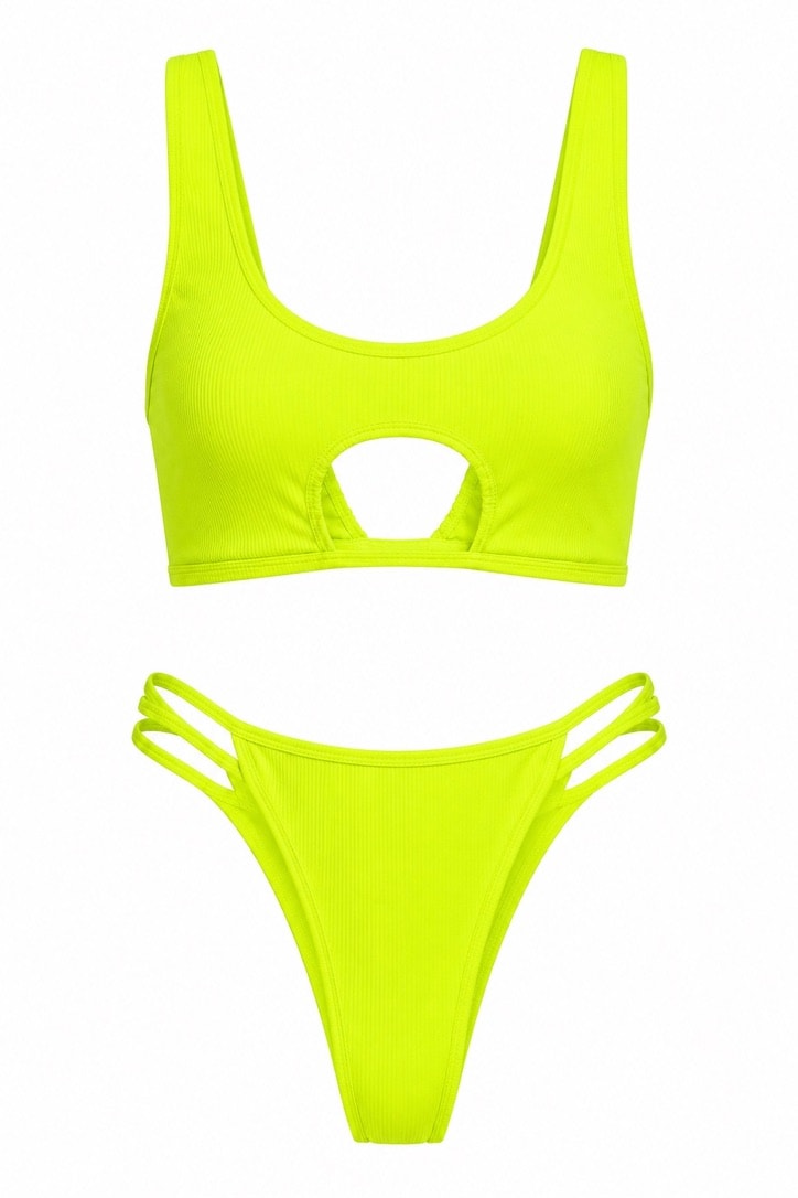 Neon yellow cutout bikini swimsuit set